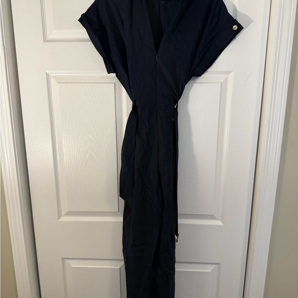 Zara Blue Wrap Tie Front Jumpsuit Casual